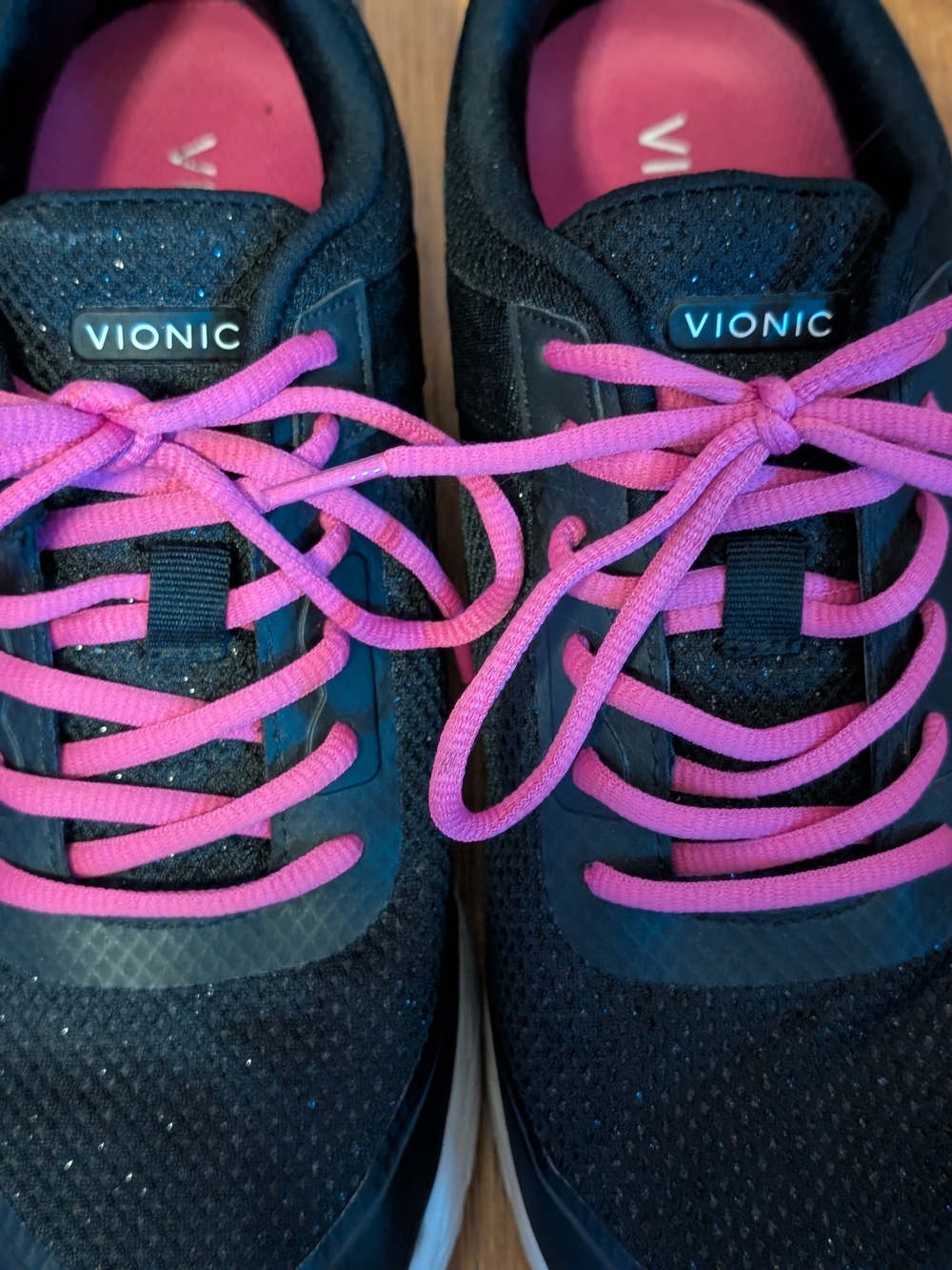 Vionic Isleah Women's Black Sneakers with Pink Laces & Sparkle